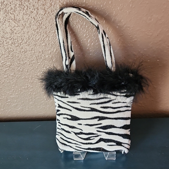 unbranded Other - Zebra Print Gift Bag with Black Fur Trim